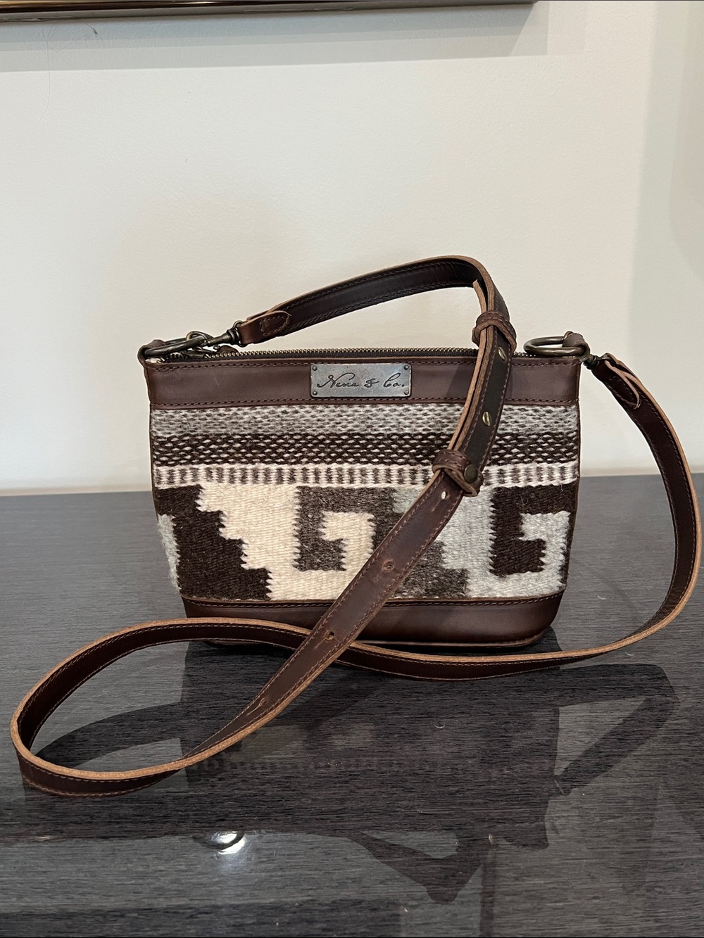 Nena & Co Leather & Wool  Southwestern Pattern Crossbody - Picture 3 of 16